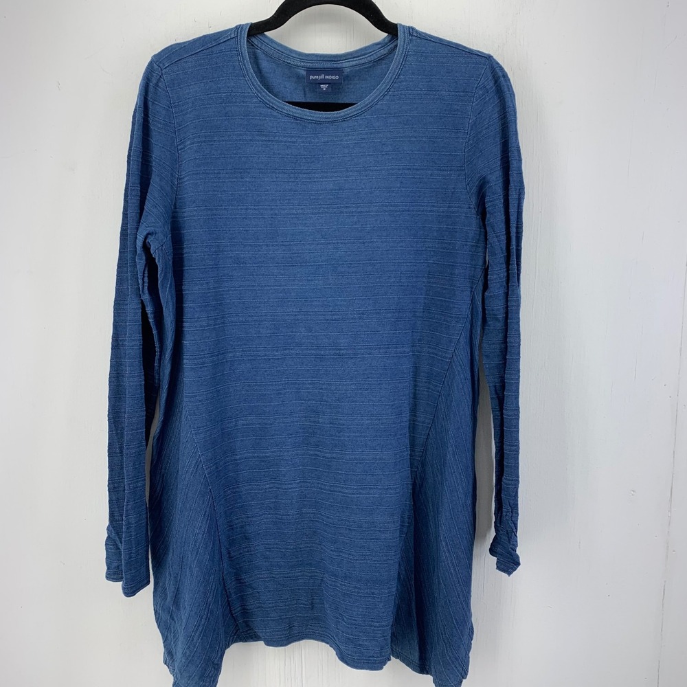Pure Jill Indigo Sharkbite Tunic Top Womens Medium Lagenlook Coastal Relaxed